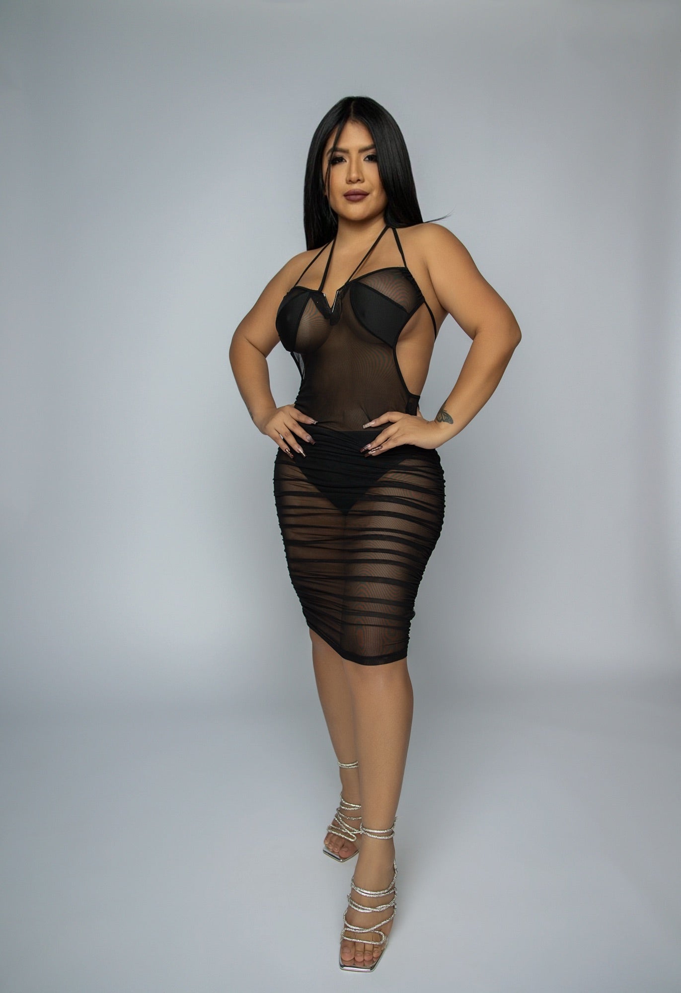 Ela Mesh Mini Dress- black