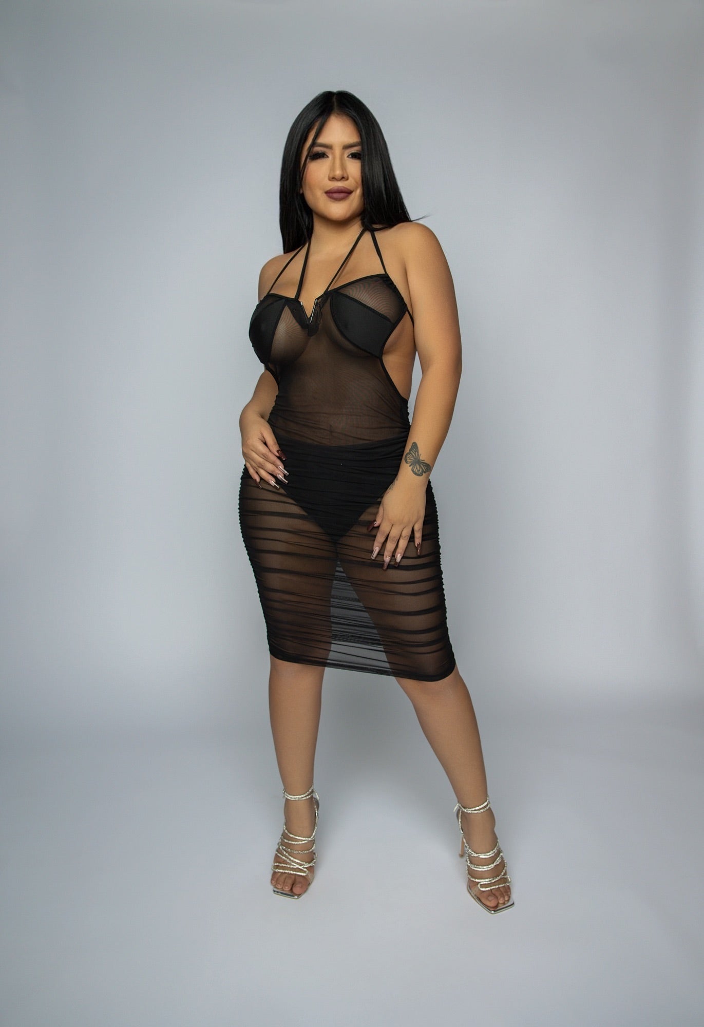 Ela Mesh Mini Dress- black